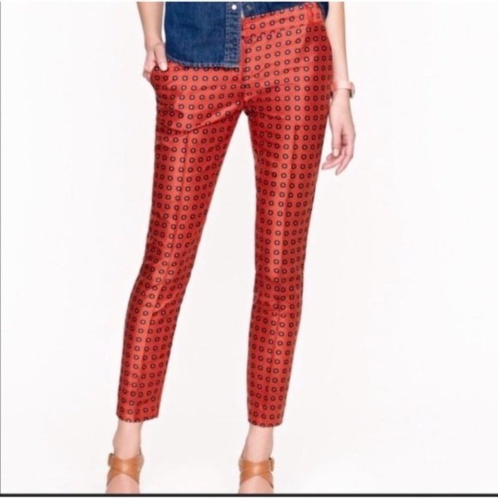 J. Crew Collection silk cigarette pants Size 4, red, navy, and gold print